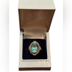 Elegant Sterling Silver 925 Ornate Handmade Blue Glass Ring